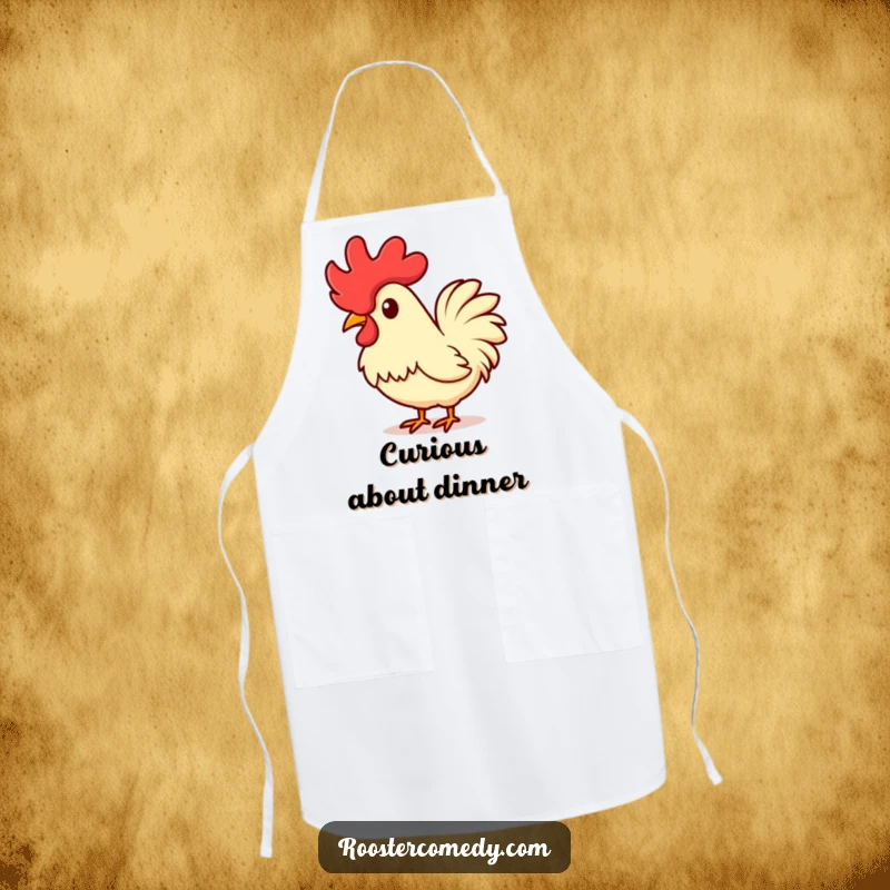 Funny Kawaii Rooster Apron: A cute rooster tilting its head, comb raised in curiosity, perfect for kitchen fun. A great funny gift.