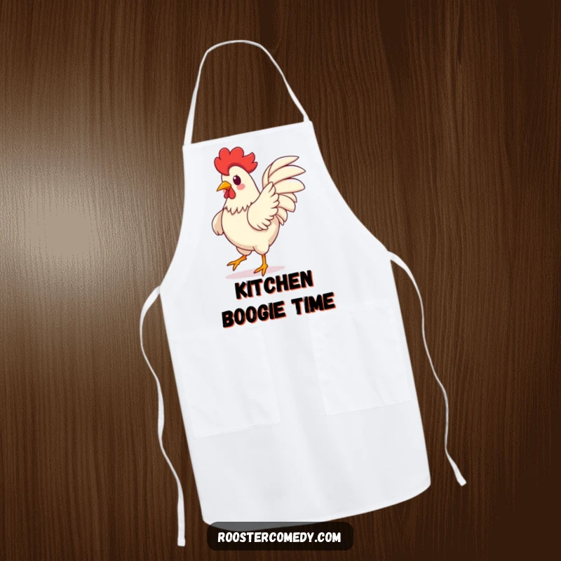 Funny Kawaii Rooster Apron: A cute rooster dancing with wings flapping, perfect for kitchen fun. A great funny gift.