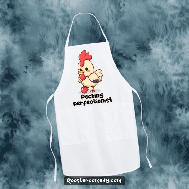 Funny Kawaii Rooster Apron: Cute rooster pecking a shiny berry, functional funny gift.
