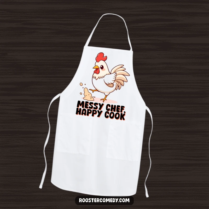 Funny Kawaii Rooster Apron: A kawaii rooster playfully kicks up dust, bringing funny, energetic vibes to your kitchen attire.