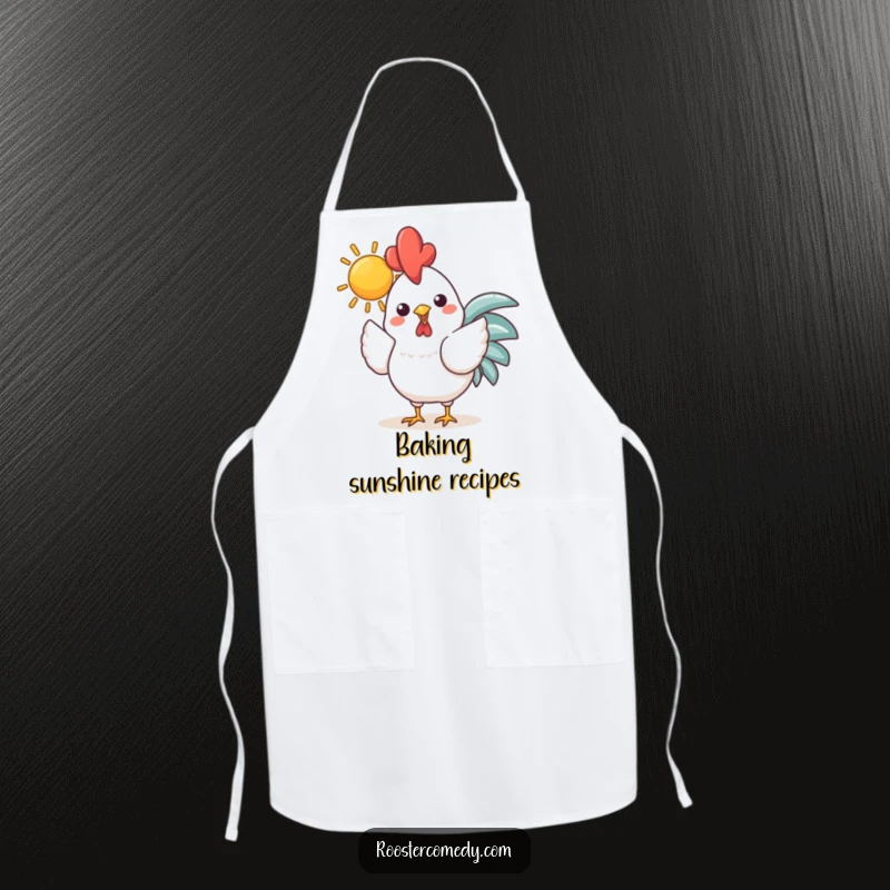 Funny Kawaii Rooster Sun Apron: Cheerful chicken holding a bright sun in its beak, adding warmth and fun to kitchen activities.