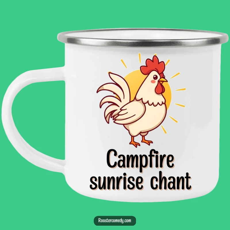 Funny Kawaii Rooster Sunrise Camping Mug: Enamel Morning Bird Mug, Perfect Funny Gift