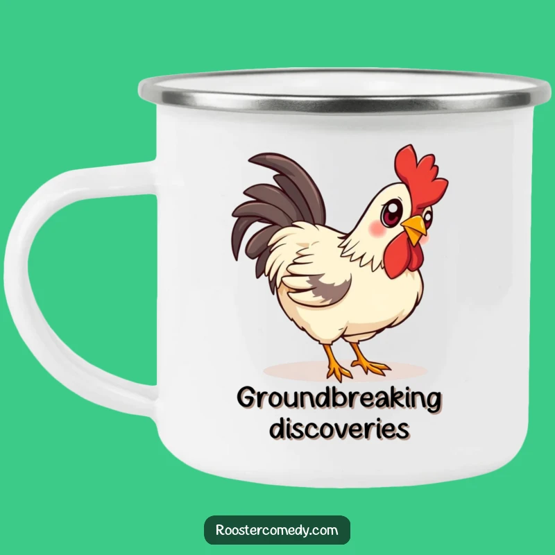 Funny Curious Rooster Camping Mug - Bright-Eyed Pecker Enamel Cup Gift