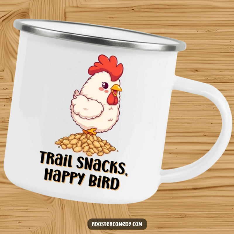 Funny fluffy rooster camping mug, durable and portable, happily pecking seeds, cute farm style, perfect funny gift.