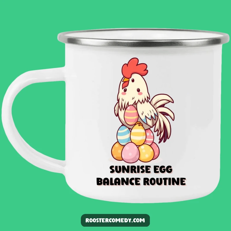 Funny Kawaii Rooster Camping Mug - Outdoor Humor & Egg Balancing