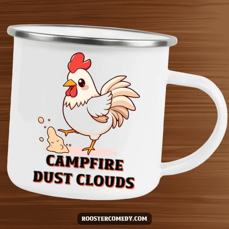 Funny Kawaii Rooster Camping Mug: A kawaii rooster playfully kicks up dust, bringing funny, energetic vibes to your outdoor drinks.