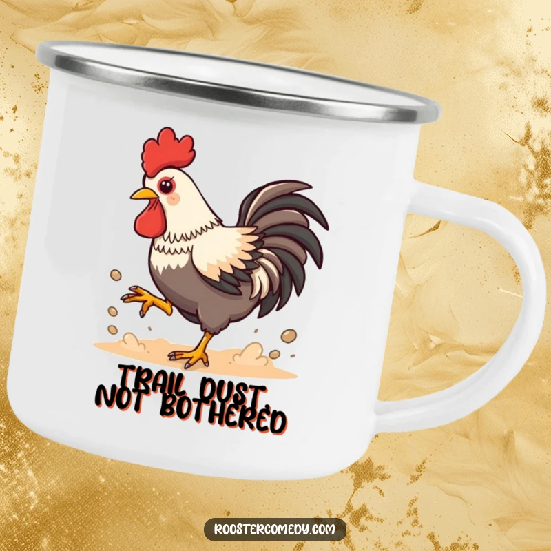 Funny Kawaii Rooster Dust Camping Mug: Playful chicken kicking up dust, rugged and fun for outdoor trips, perfect for any drink.