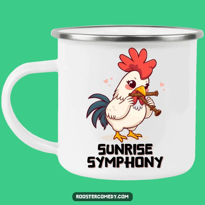 Funny Rooster Flute Delight Camping Mug: Enjoy Your Brew with This Humorous Musical Bird Enamel Cup