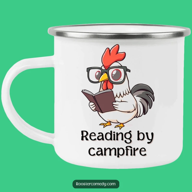 Funny Rooster Reading Glasses Camping Mug - Adventure Brews for Bookish Birds!