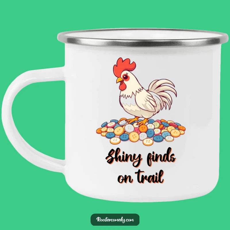 Funny Pecking Rooster Camping Mug - Quirky Button Collector Gear