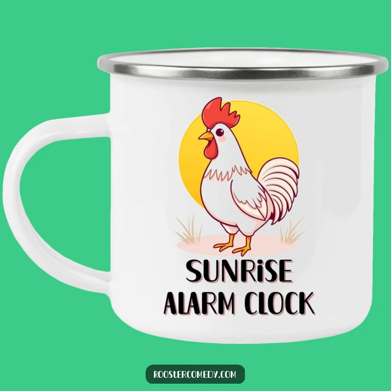 Kawaii Rooster Sunrise Camping Mug: Adventure Fueled by Morning Cheer
