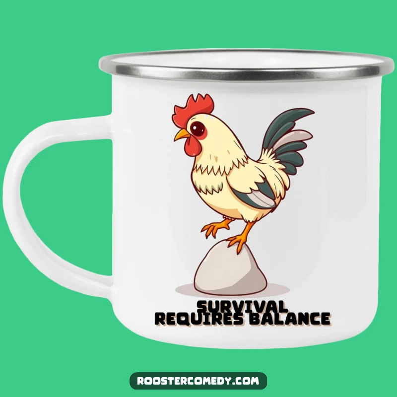 Funny Focused Rooster Camping Mug - Balancing Act Outdoor Gear