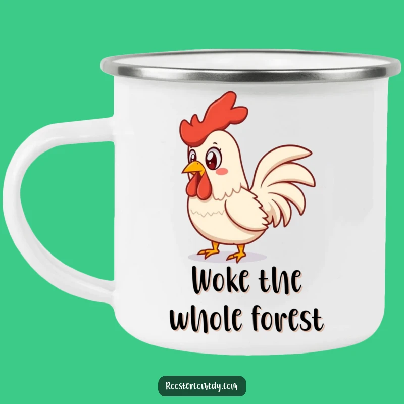 Funny Surprised Rooster Camping Mug - Hilarious Squawking Enamel Cup Gift