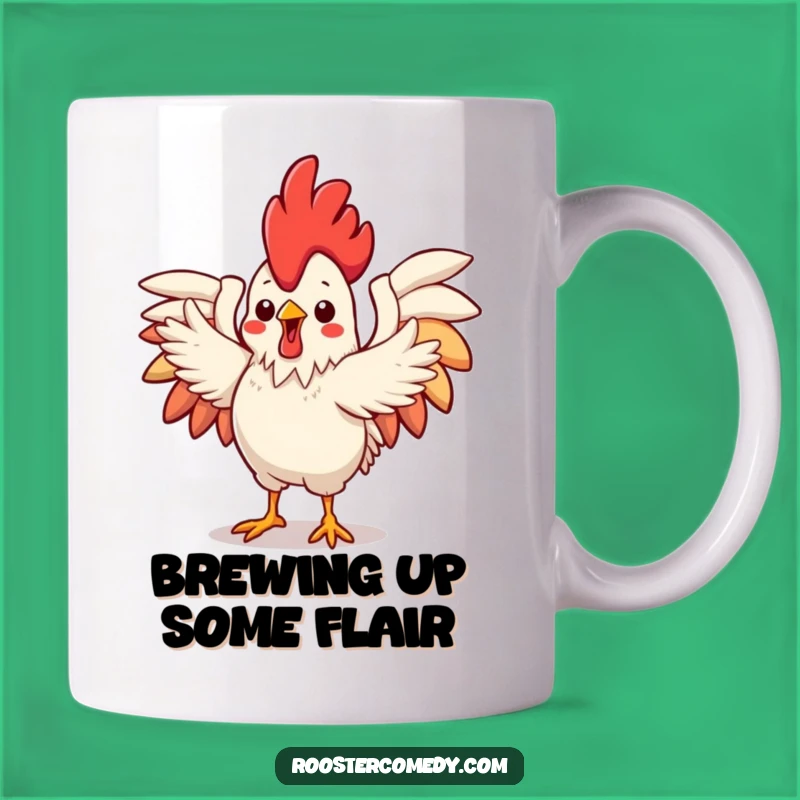 Funny Kawaii Rooster Mug: Flamboyant Dance, Outstretched Wings, Perfect Humorous Gift for Dance Lovers