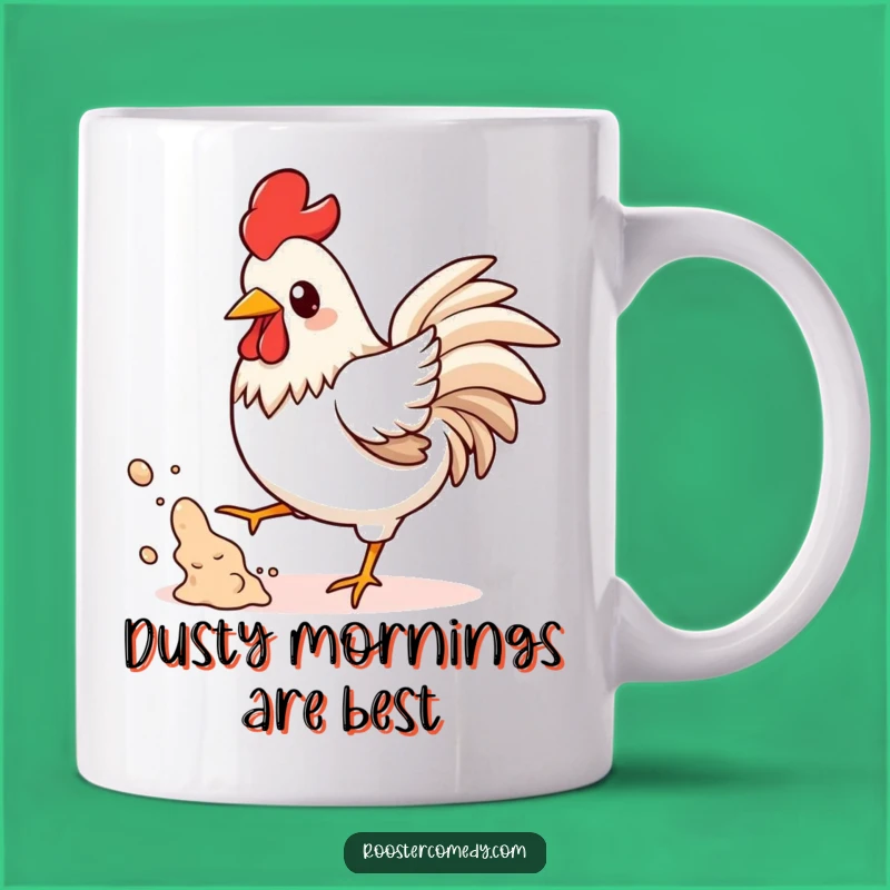 Funny Kawaii Rooster Dust Mug - Playful Kicking Action, Hilarious Gift