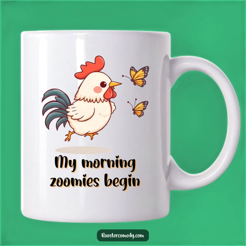 Funny Kawaii Rooster Mug: Glee-filled chase makes a perfect funny gift!