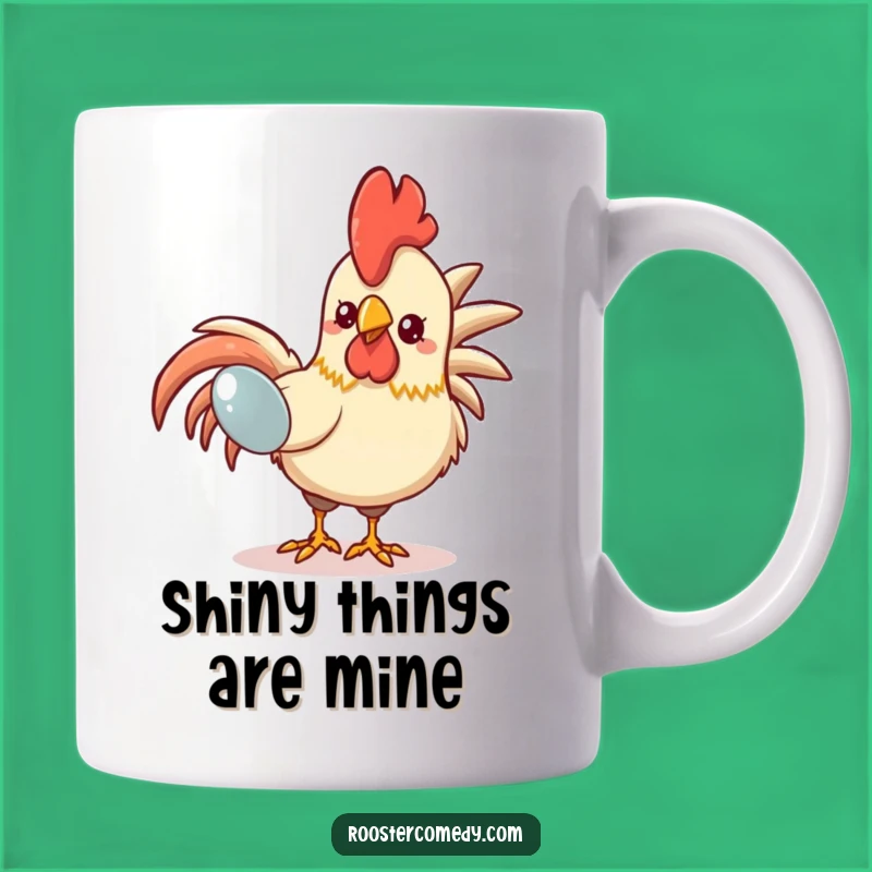 Funny Kawaii Rooster Pecking Shiny Object Mug - A Hilarious Gift for Bird Lovers