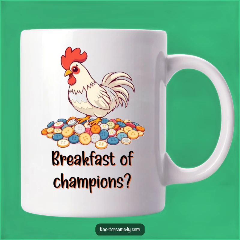 Funny Pecking Rooster Mug - Button Lover Bird Gift
