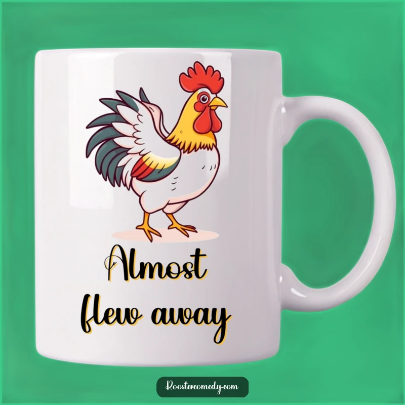 Funny Rooster Fly Mug: Happy Bird's Short Flight - Quirky Funny Gift
