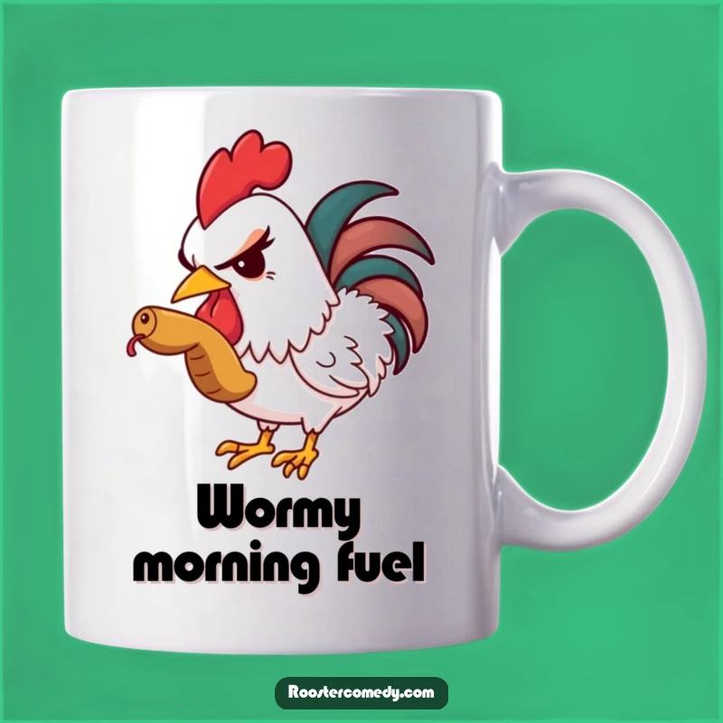 Funny Rooster Worm Mug - Cheeky Breakfast Gift for Sneaky Foodies