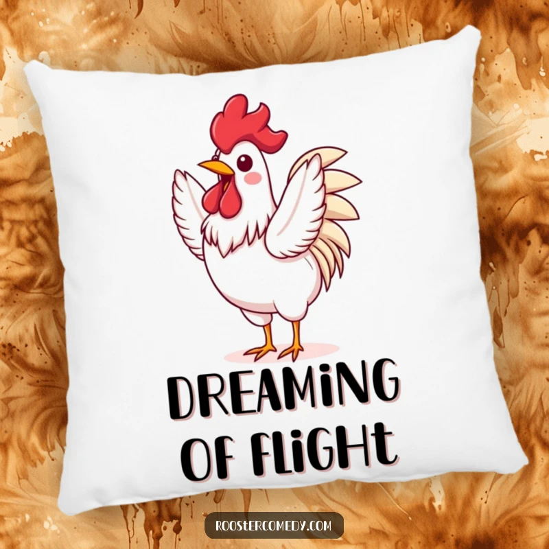 Funny Rooster pillow with an excited bird flapping its wings, adding a touch of energetic joy and comfort to any room.