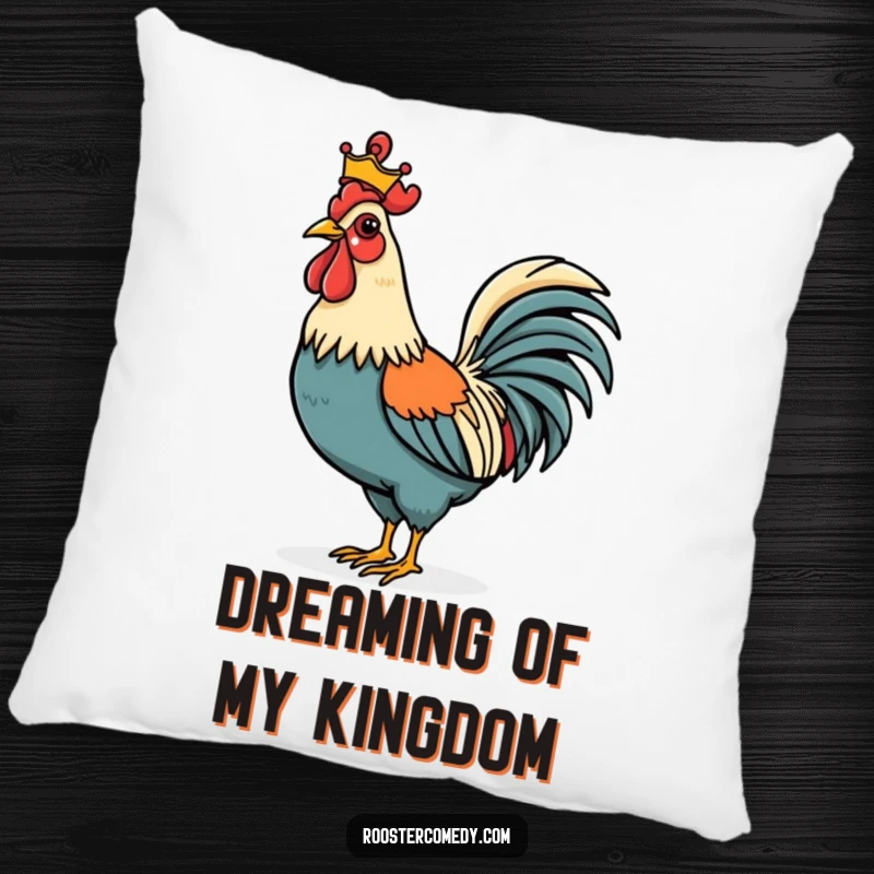 Funny Rooster pillow with a proud bird sporting a tiny crown, adding a touch of majestic humor and comfort to any seating area.