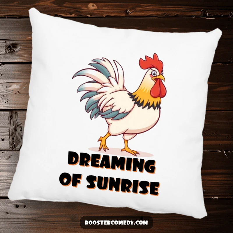 Funny pillow featuring a rooster with a comically huge comb, exuding a funny and proud presence.