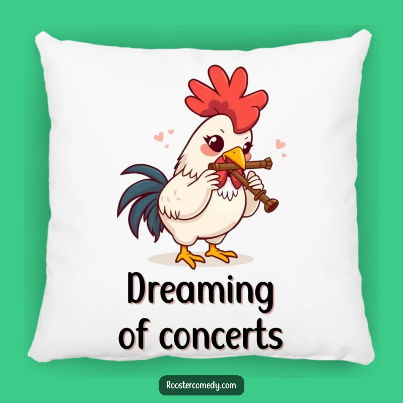 Funny Rooster Flute Delight Pillow: Snuggle Up with This Humorous Musical Bird Accent