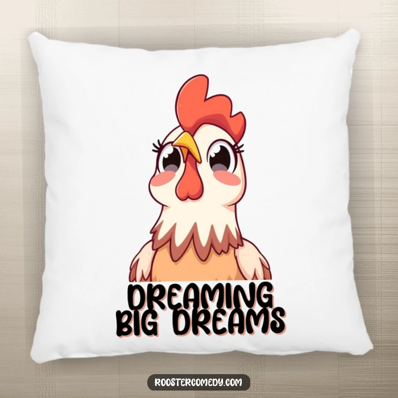 Funny Rooster Sky Surprise Pillow: Soft pillow featuring a rooster with wide, surprised eyes looking up at the sky, bringing comfort and humor.