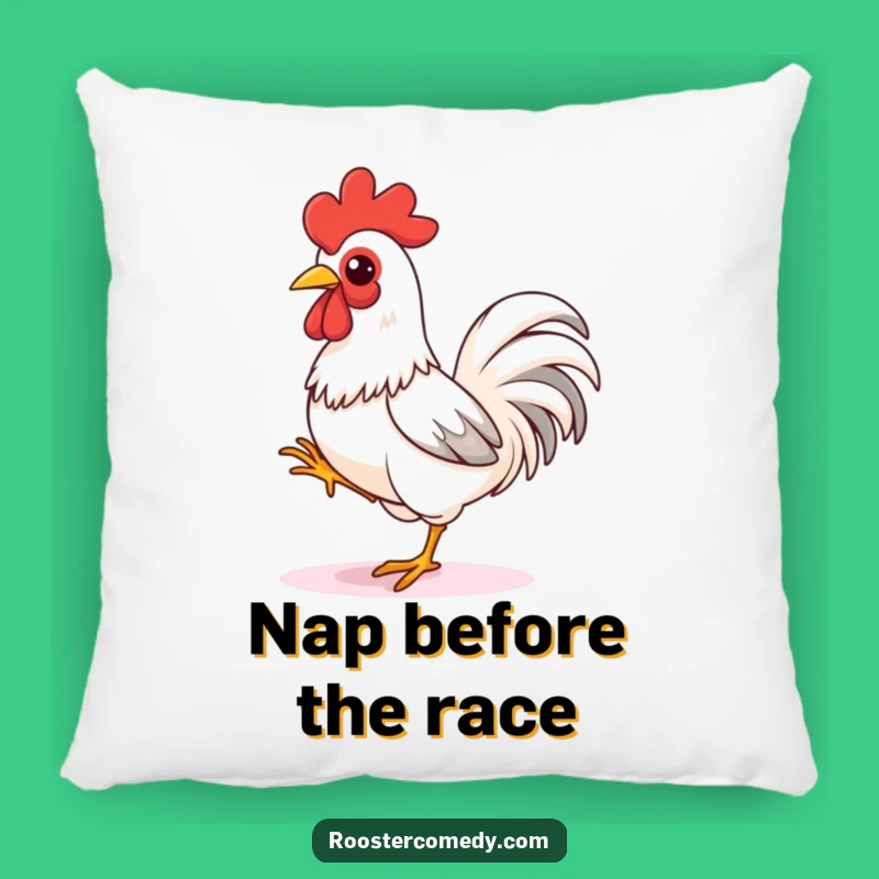 Funny Rooster Sprint Pillow - Playful Bird Ready to Run Decor