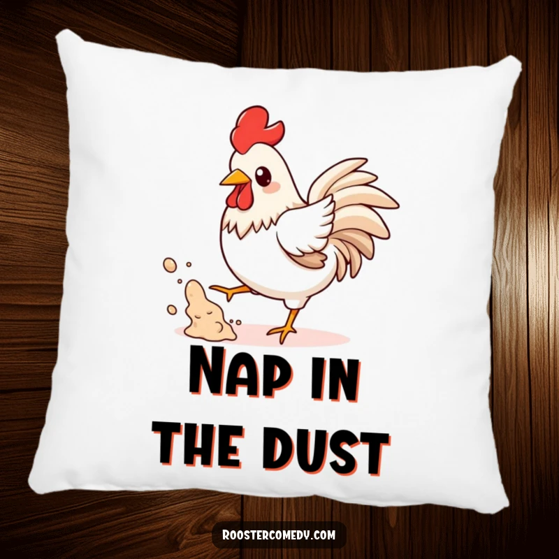 Funny Kawaii Rooster Pillow: A kawaii rooster playfully kicks up dust, offering a funny and cozy decorative accent for your home.