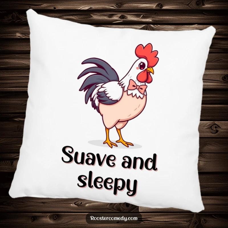Funny Kawaii Rooster Bowtie Pillow: Dapper chicken strutting confidently with a tiny bowtie, soft and stylish decorative pillow for comfort.