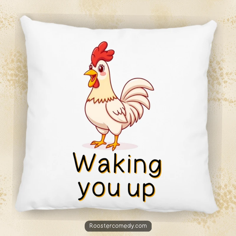 Funny proud rooster pillow, soft and cozy, standing tall and crowing, cheerful farm decor, perfect funny gift.