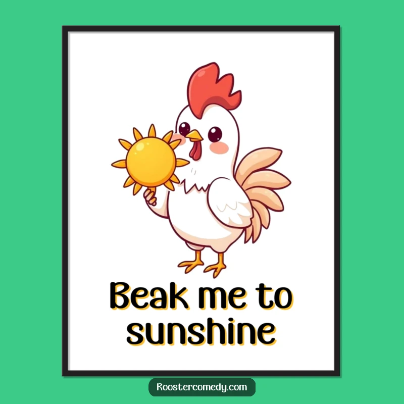 Funny Kawaii Rooster Sun Digital Art - Cheerful Instant Decor, Bright Gift