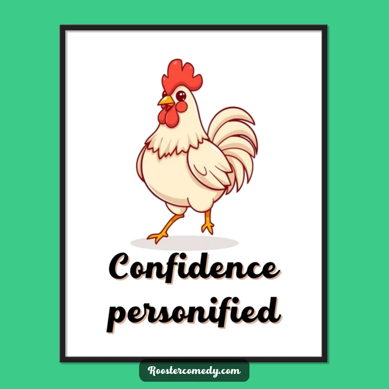 Funny Kawaii Rooster Confident Digital Art: Proud Bird Print, Bold & Funny Gift