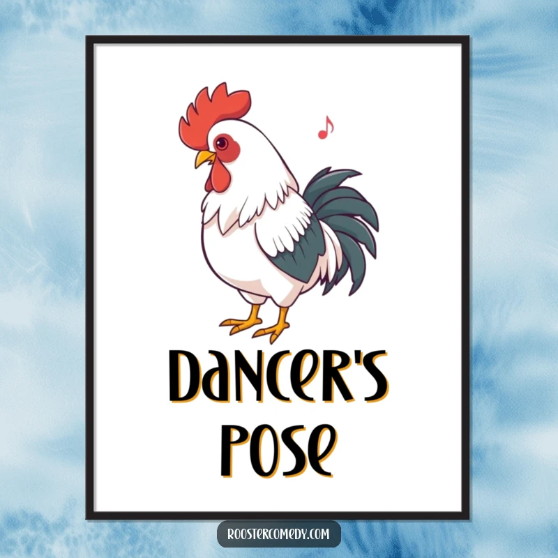 Funny Rooster Dancing Digital Art Print: High-resolution art of a rooster rhythmically bobbing its head, for instant musical and fun home decor.