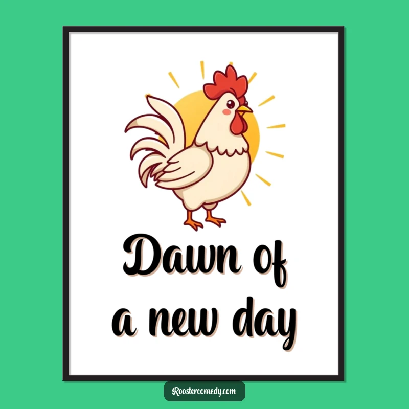 Funny Kawaii Rooster Sunrise Digital Art: Cute Morning Bird Print, Ideal Funny Gift