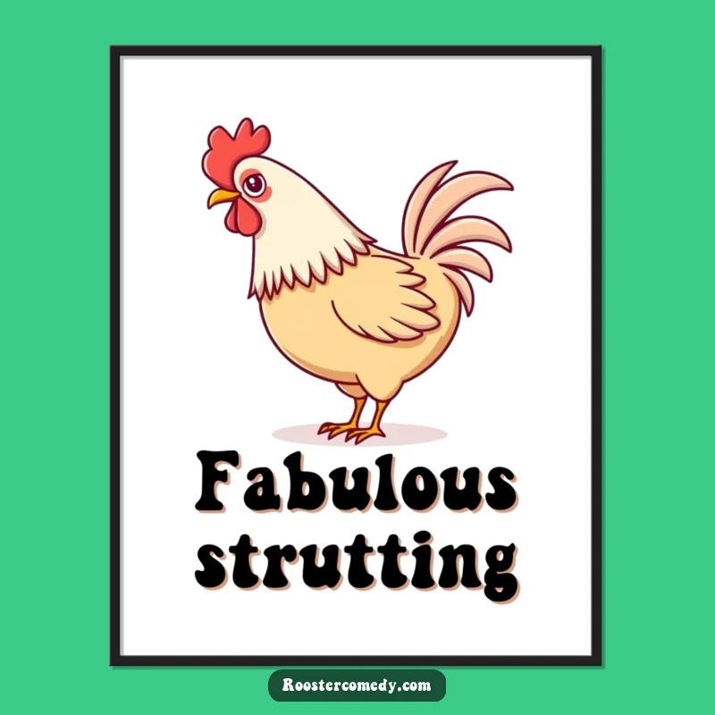 Funny Kawaii Rooster Tail Wag Digital Art: Instant Playful Farm Decor