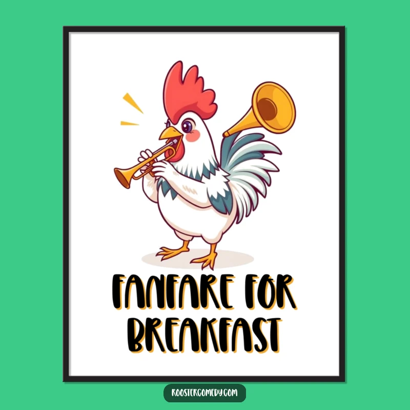 Funny Rooster Trumpet Digital Art - Instant Joyful Fanfare for Your Walls!