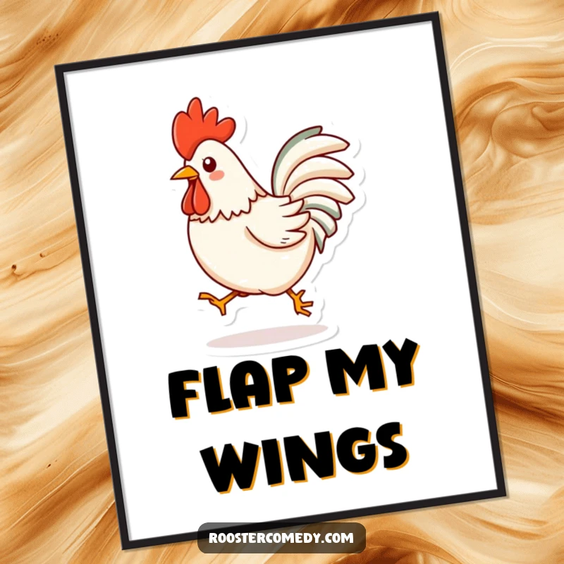 Funny Kawaii Rooster Digital Art Print: A vibrant illustration of a cute rooster hopping with energy, ready to print. A perfect funny gift.