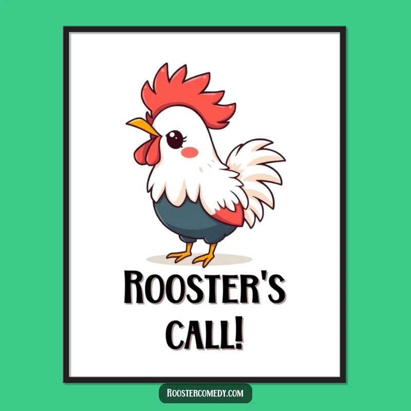 Funny Kawaii Rooster Digital Art - Printable Loud Crowing Bird Decor