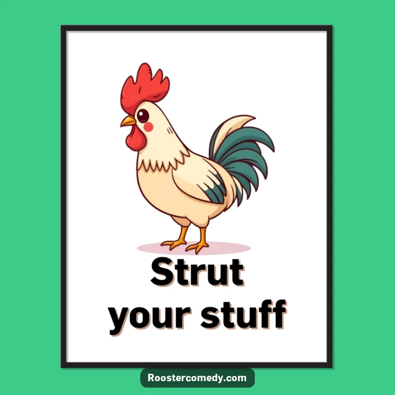 Funny Rooster Digital Art: Charming Strut, Askew Comb, Cheerful Whistle Print, Humorous Gift Decor