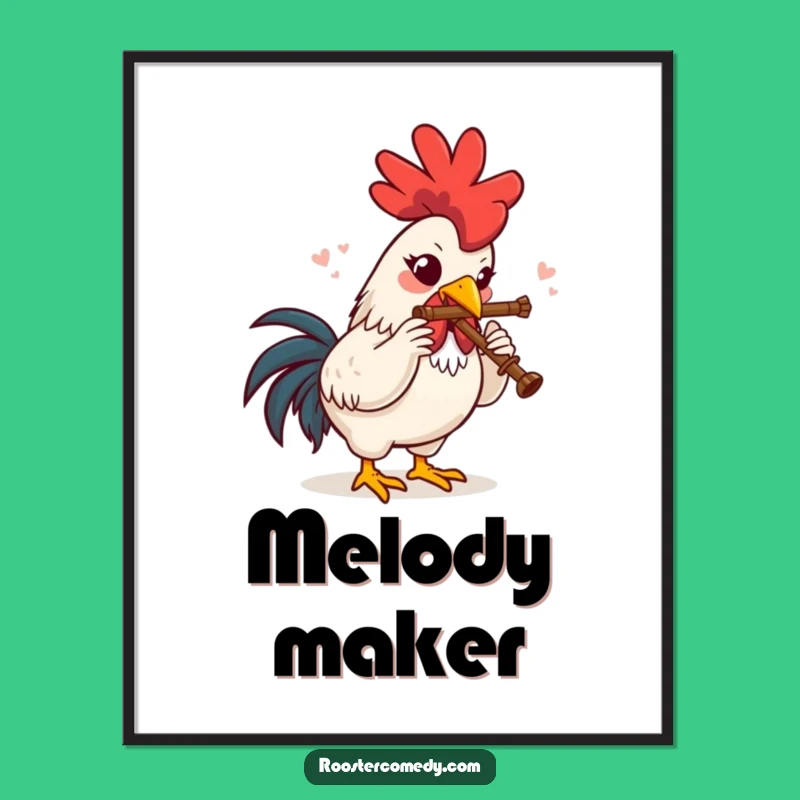 Funny Rooster Flute Delight Digital Art Print: Decorate with This Humorous Musical Bird Masterpiece