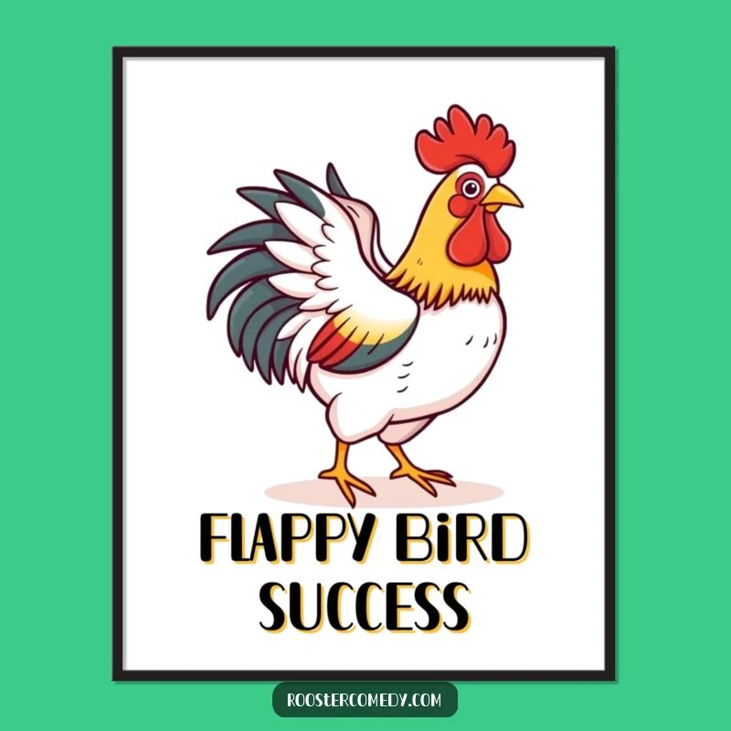 Funny Rooster Fly Digital Art: Cheerful Bird Decor - Instant Funny Gift