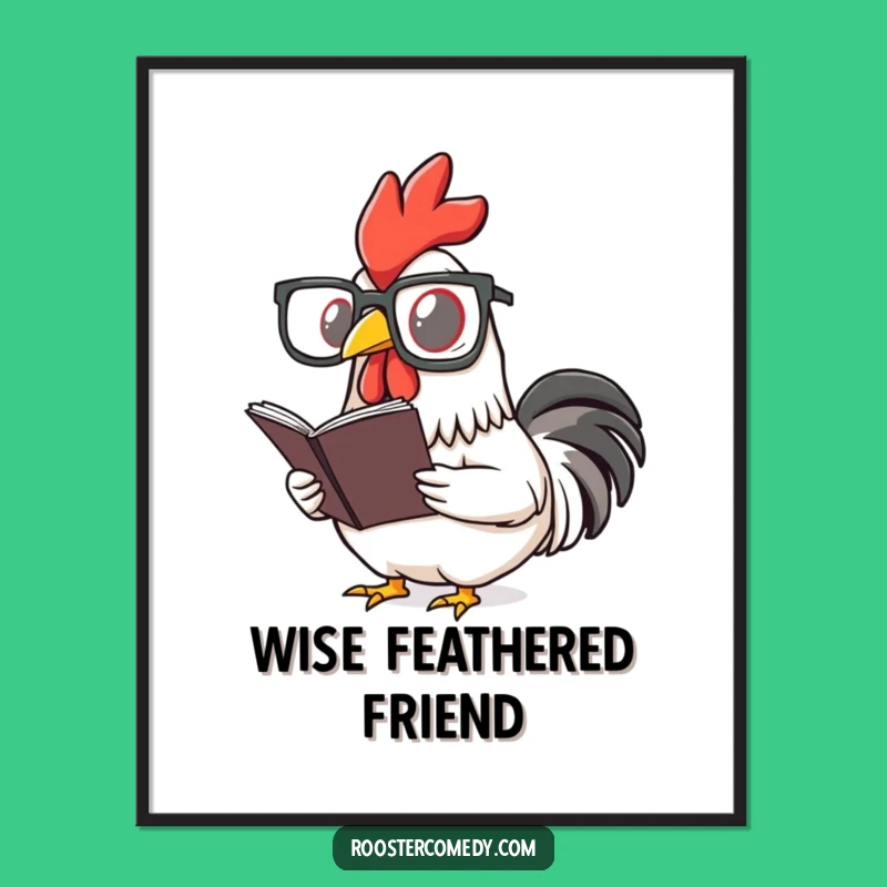 Funny Rooster Reading Glasses Digital Art - Instant Intellectual Bird Decor!