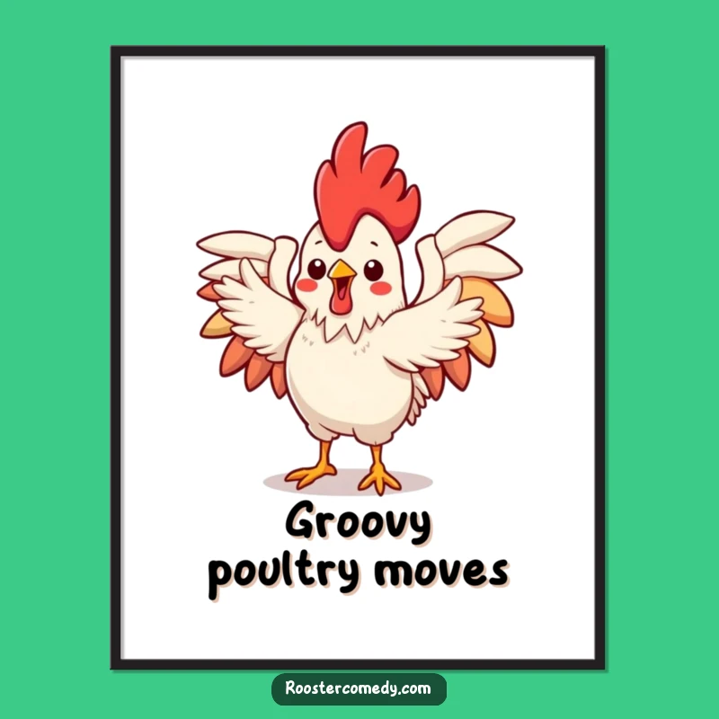 Funny Kawaii Rooster Digital Art: Flamboyant Dance Print, Cute Wings, Humorous Gift Decor