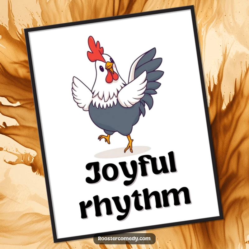 Funny Rooster Digital Art Print: A downloadable image of a rooster with comically small wings joyfully performing a happy little jig.