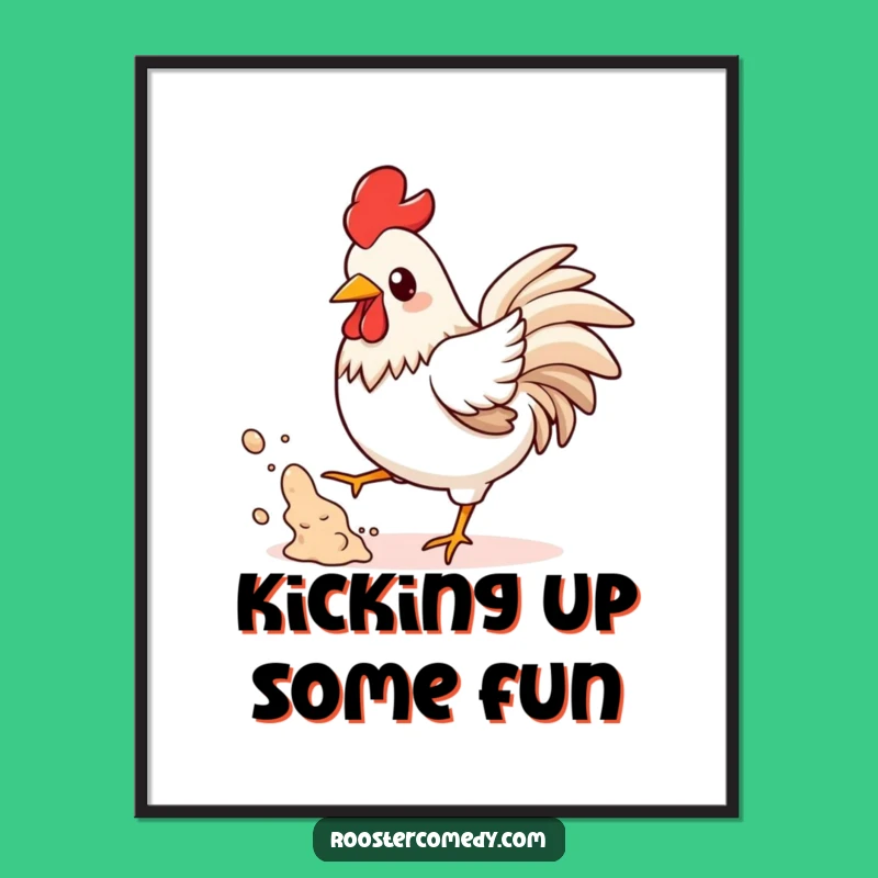 Funny Kawaii Rooster Dust Digital Art - Playful Kicking Instant Decor