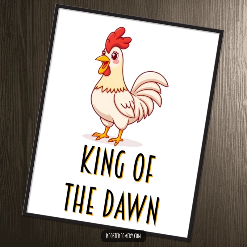 Funny proud rooster digital art print, standing tall and crowing, cheerful farm art, instant decor, great funny gift.