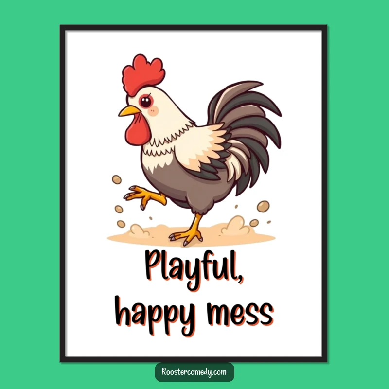 Funny Kawaii Rooster Dust Digital Art: Instant Playful Decor Gift